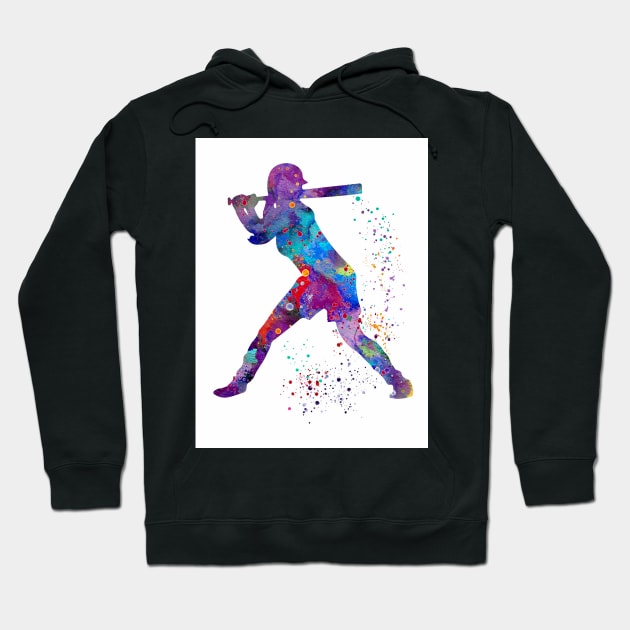 Baseball Batter Girl Watercolor Silhouette Hoodie by LotusGifts